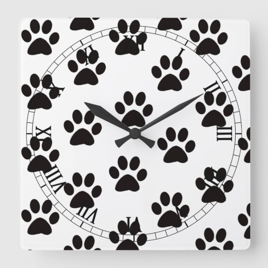 Cat Paw Prints Roman Numeral Clock Quadratische Wanduhr (Vorderseite)