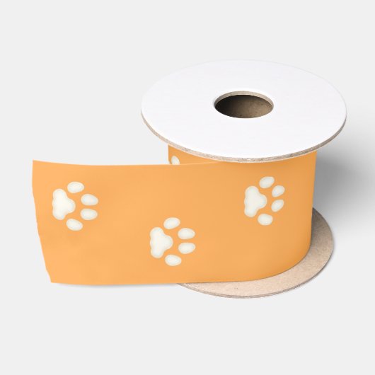 Cat Paw Prints Walking on Light Orange 3" Satinband (Spule)