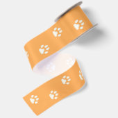 Cat Paw Prints Walking on Light Orange 3" Satinband (Rückseite)