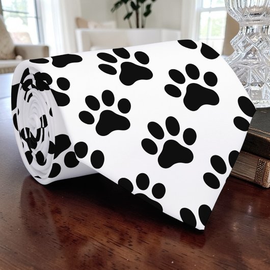 Cat Paw Retro Black and White Custom Tie Krawatte