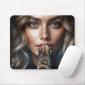 Cat Paw Silencing a Pretty Woman Mousepad (Mit Mouse)
