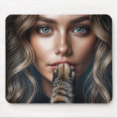 Cat Paw Silencing a Pretty Woman Mousepad (Vorne)
