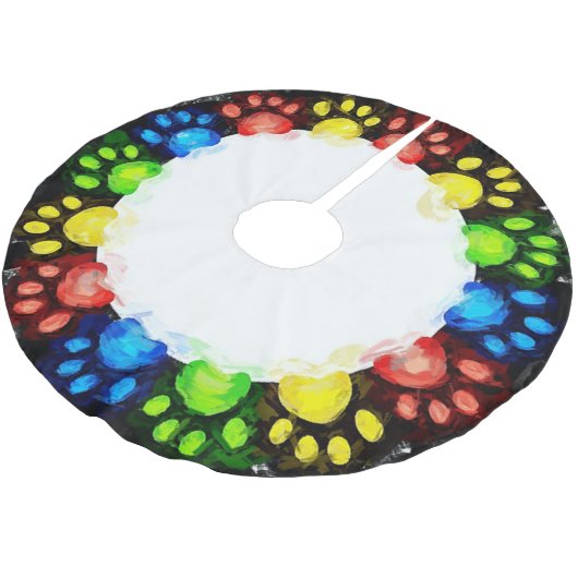 Cat Paws Circle Polyester Weihnachtsbaumdecke (Schrägansicht)