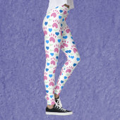 Cat Paws Hearts Meow Pink Blue Green Pattern Leggings