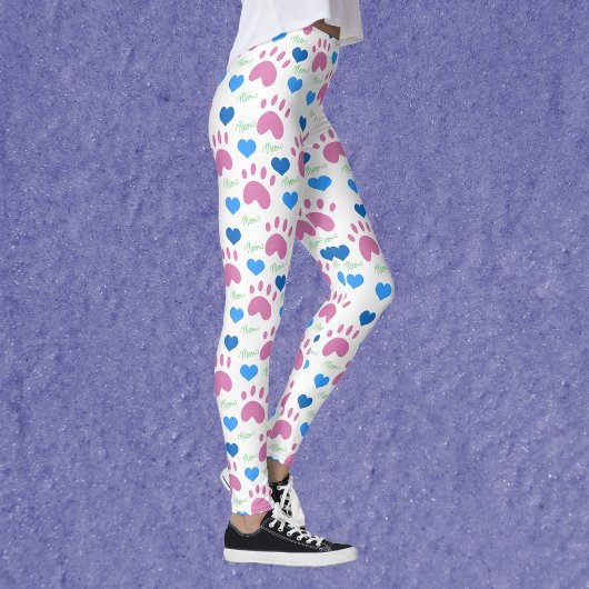 Cat Paws Hearts Meow Pink Blue Green Pattern Leggings