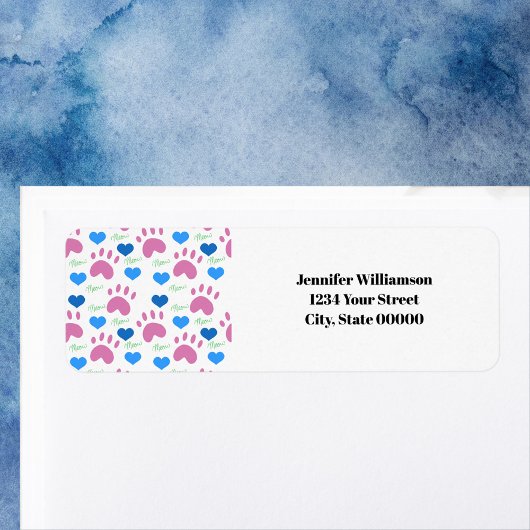 Cat Paws Hearts Pink Personalize Return Address
