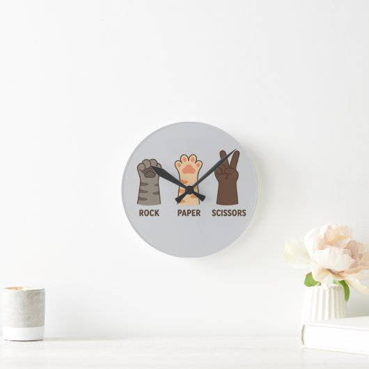Cat Paws Rock Paper Scheren Runde Wanduhr (Zuhause)