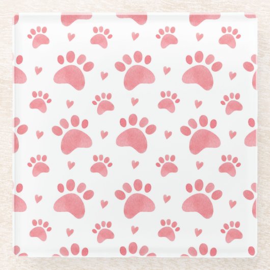 Cat Paws Watercolor-Muster Glasuntersetzer (Vorderseite)