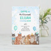 Cat Pawty Animals Boy Geburtstag Einladung (Stehend Vorderseite)