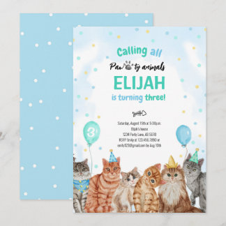 Cat Pawty Animals Boy Geburtstag Einladung