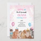 Cat Pawty Animals Girl Geburtstag Einladung (Vorderseite)