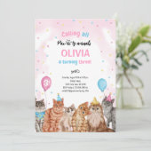 Cat Pawty Animals Girl Geburtstag Einladung (Stehend Vorderseite)