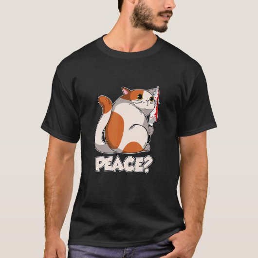 Cat Peace Murderous Cat With Knife T-Shirt (Vorderseite)