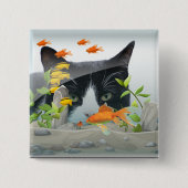 Cat Peering in Fish Tank Button (Vorderseite)