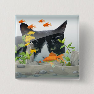 Cat Peering in Fish Tank Button