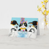 Cat, Penguins, Cake Birthday Card Karte (Gelbe Blume)