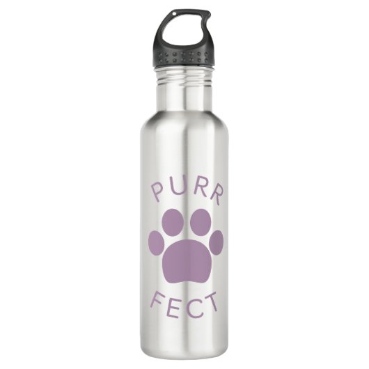 Cat Perfect Lila Purr Paw Print Edelstahlflasche (Vorderseite)
