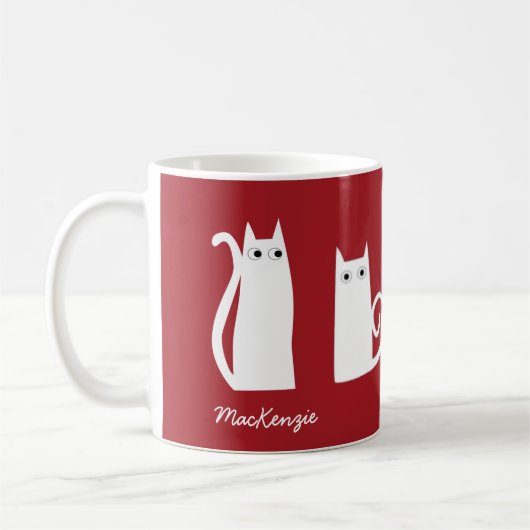 Cat Personalisiert Red White Kaffeetasse (Links)