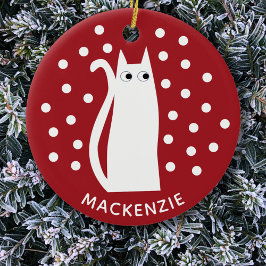Cat Personalisiert Red White Keramik Ornament