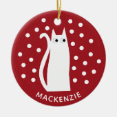 Cat Personalisiert Red White Keramik Ornament (Vorne)