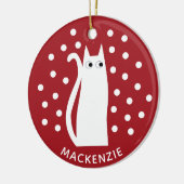 Cat Personalisiert Red White Keramik Ornament (Links)