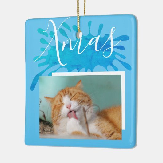 Cat Pet Blue Xmas Weihnachts-Foto Keramikornament (Links)