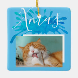Cat Pet Blue Xmas Weihnachts-Foto Keramikornament