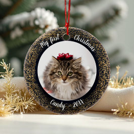 Cat Pet Erste Weihnachtszeit Foto Rahmen Keramik Ornament