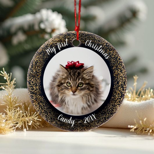 Cat Pet Erste Weihnachtszeit Foto Rahmen Keramik Ornament