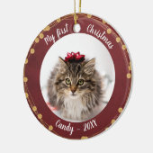 Cat Pet Erstes Weihnachtsfest Foto Rustikale Licht Keramik Ornament (Links)