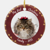 Cat Pet Erstes Weihnachtsfest Foto Rustikale Licht Keramik Ornament (Hinten)