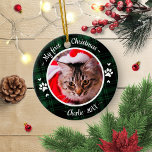 Cat Pet Erstes Weihnachtsfest Foto Rustikales Grün Keramik Ornament<br><div class="desc">Katze Haustier Erstes Weihnachtsfest Foto Rustikale Grüne Karierte Keramik Ornament</div>