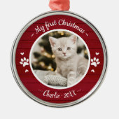 Cat Pet First Christmas Einfaches Foto Rustikal Ornament Aus Metall (Vorne)