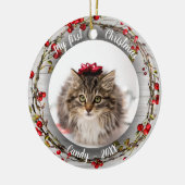 Cat Pet First Christmas Foto Red Berry Wreath Keramik Ornament (Links)