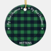 Cat Pet Foto Green Kariert Kitten Erste Weihnachte Keramik Ornament (Vorne)