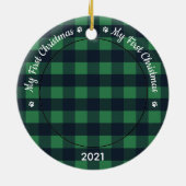 Cat Pet Foto Green Kariert Kitten Erste Weihnachte Keramik Ornament (Hinten)