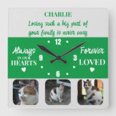 Cat pet Loss Keepake Memorandum grün Quadratische Wanduhr (Vorderseite)