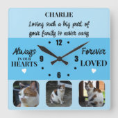 Cat pet loss Keepake Memorial blue Quadratische Wanduhr (Vorderseite)