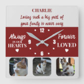 Cat pet Loss Keepake Memorial burgundy Quadratische Wanduhr (Vorderseite)