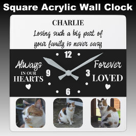 Cat pet Loss Keepake Memorial schwarz Quadratische Wanduhr