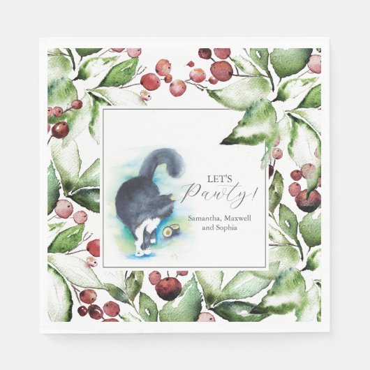 Cat Pet Portrait Christmas Cocktail Napkins Serviette (Vorderseite)