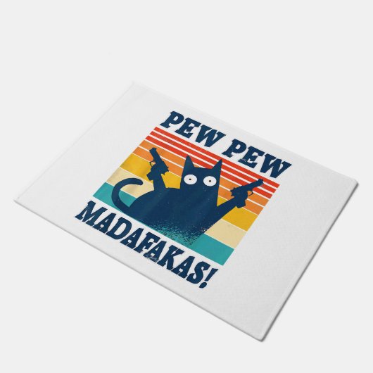 Cat Pew Pew Madafakas Crazy Cat Gun Fußmatte (Schrägansicht)