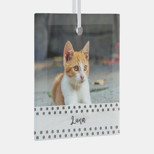 Cat Photo Holiday Keepsake for Pet Lovers Ornament Aus Glas (Vorderseite Rechts)