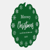 Cat Photo Meowy Christmas Snowflakes Green Pet Ornament Karte (Rechts)