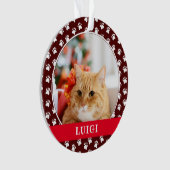 Cat Photo with Paw Print Pattern with Name Ornament (Vorderseite)