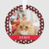 Cat Photo with Paw Print Pattern with Name Ornament (Vorderseite)