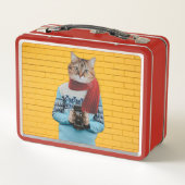 Cat Photographer in Vintage Sweater Quirky Metall Brotdose (Rückseite)