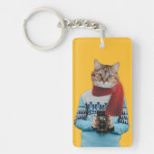 Cat Photographer in Vintage Sweater Quirky Schlüsselanhänger (Vorderseite)