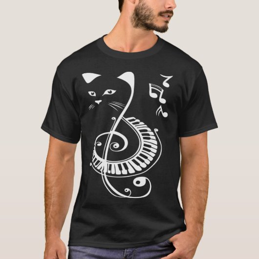 Cat Piano Musiknote T-Shirt (Vorderseite)