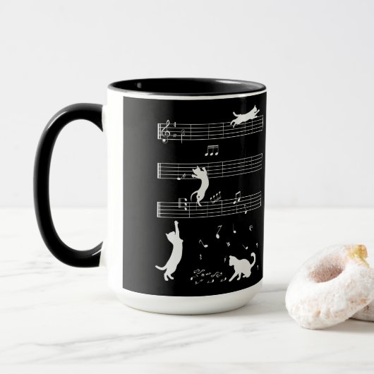 Cat Piano Notes Party Kaffeemaschine Tasse (Mit Donut)